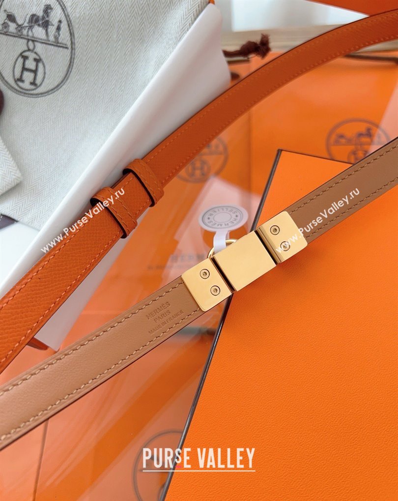 Hermes Rivale Belt 1.8cm with Two Medor Studs and Ring Buckle in Epsom Leather Orange 2025 (99-250508203)
