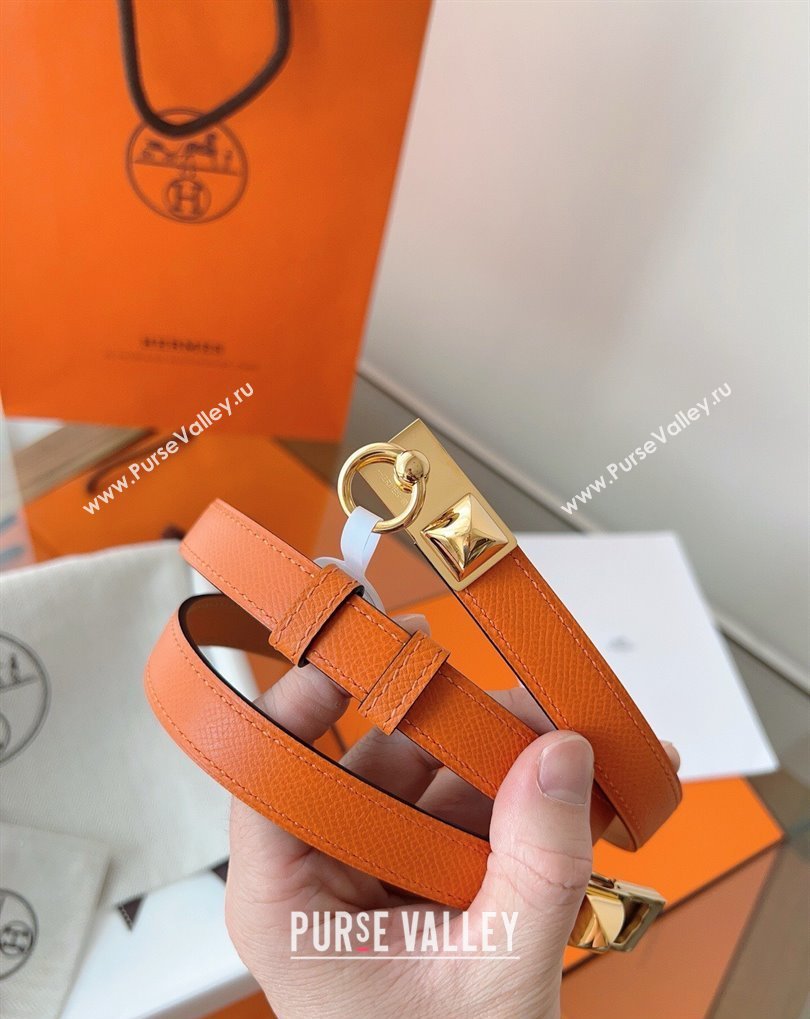 Hermes Rivale Belt 1.8cm with Two Medor Studs and Ring Buckle in Epsom Leather Orange 2025 (99-250508203)