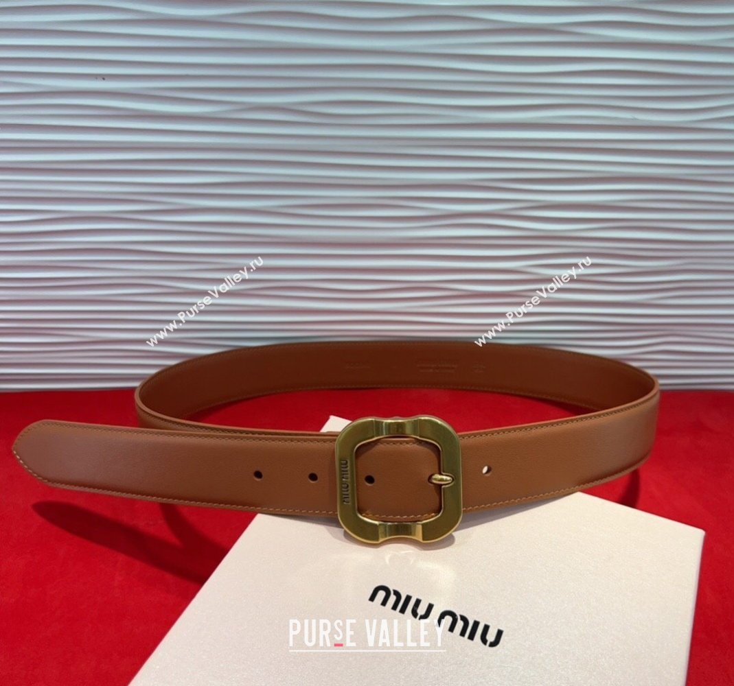 Miu Miu Supple Calfskin Belt 3.4cm with Gold-Tone Square Buckle Brown2 2025 2012025 (99-250508149)