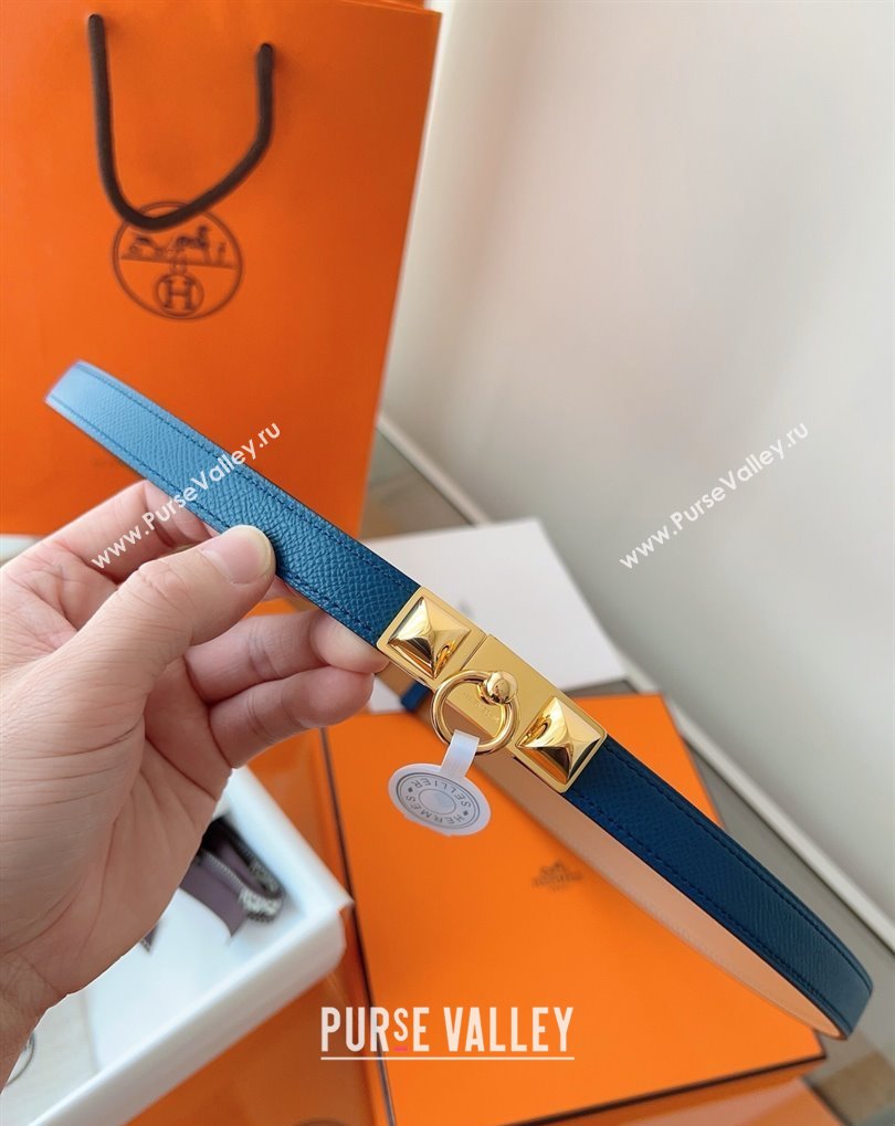 Hermes Rivale Belt 1.8cm with Two Medor Studs and Ring Buckle in Epsom Leather Blue 2025 (99-250508201)