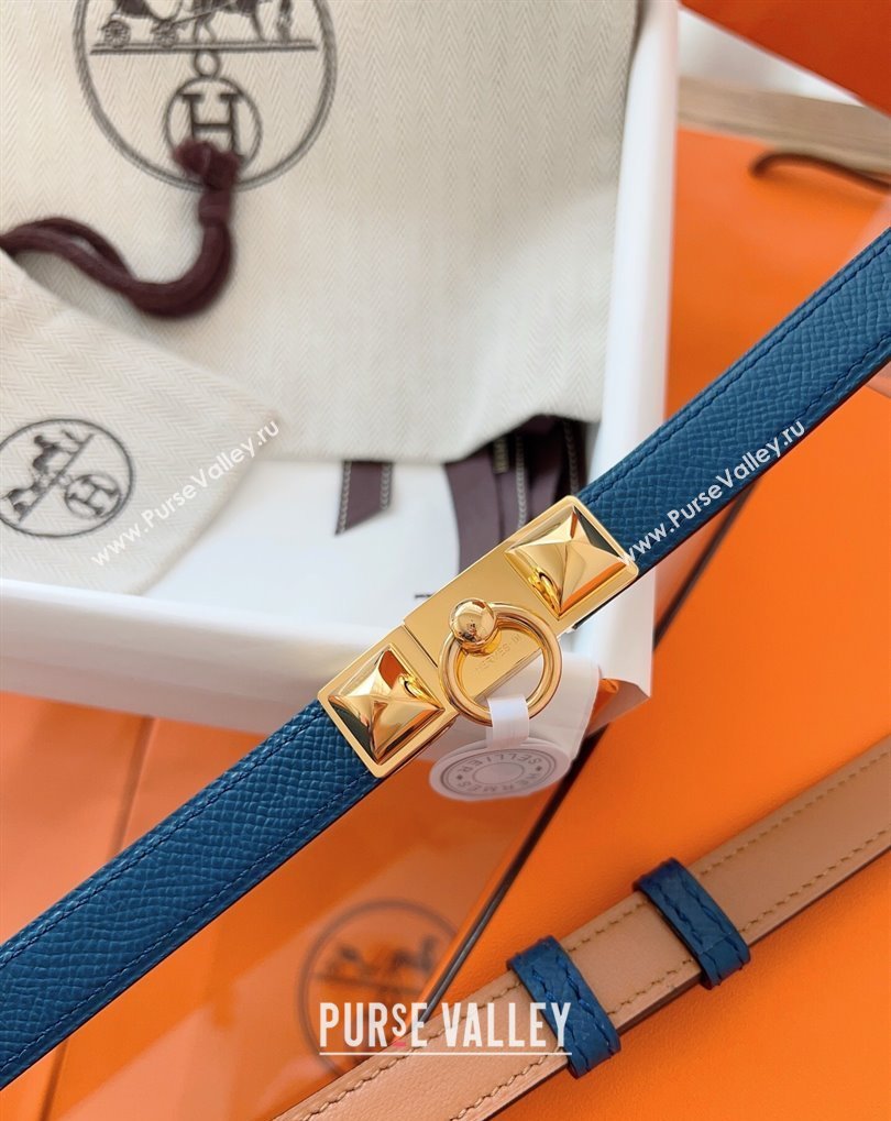 Hermes Rivale Belt 1.8cm with Two Medor Studs and Ring Buckle in Epsom Leather Blue 2025 (99-250508201)