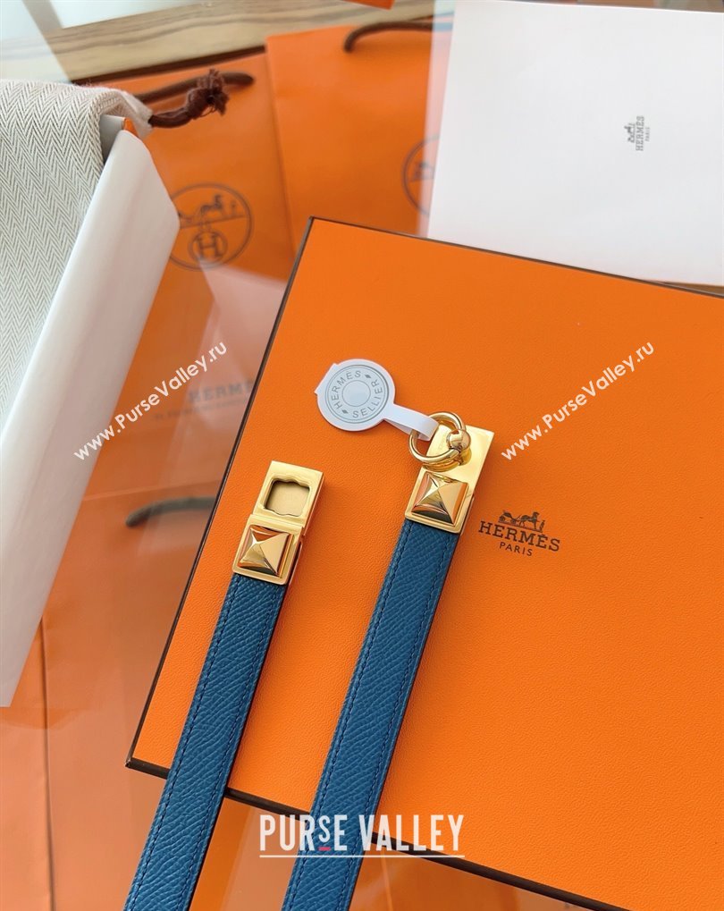 Hermes Rivale Belt 1.8cm with Two Medor Studs and Ring Buckle in Epsom Leather Blue 2025 (99-250508201)