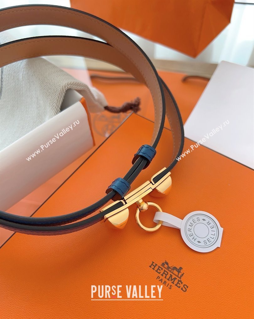 Hermes Rivale Belt 1.8cm with Two Medor Studs and Ring Buckle in Epsom Leather Blue 2025 (99-250508201)