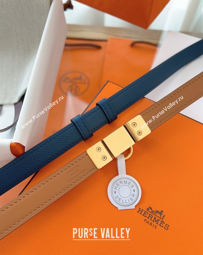 Hermes Rivale Belt 1.8cm with Two Medor Studs and Ring Buckle in Epsom Leather Blue 2025 (99-250508201)