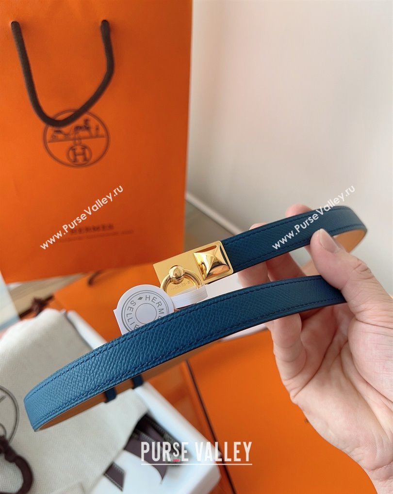 Hermes Rivale Belt 1.8cm with Two Medor Studs and Ring Buckle in Epsom Leather Blue 2025 (99-250508201)