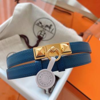 Hermes Rivale Belt 1.8cm with Two Medor Studs and Ring Buckle in Epsom Leather Blue 2025 (99-250508201)