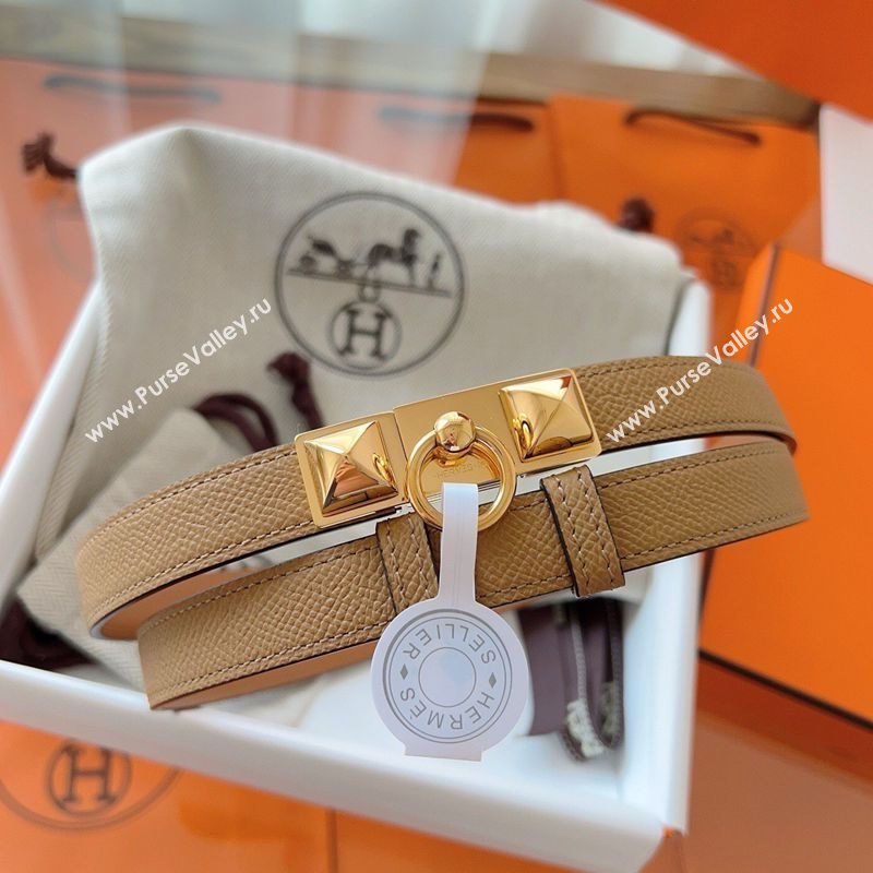 Hermes Rivale Belt 1.8cm with Two Medor Studs and Ring Buckle in Epsom Leather Biscuits 2025 (99-250508200)