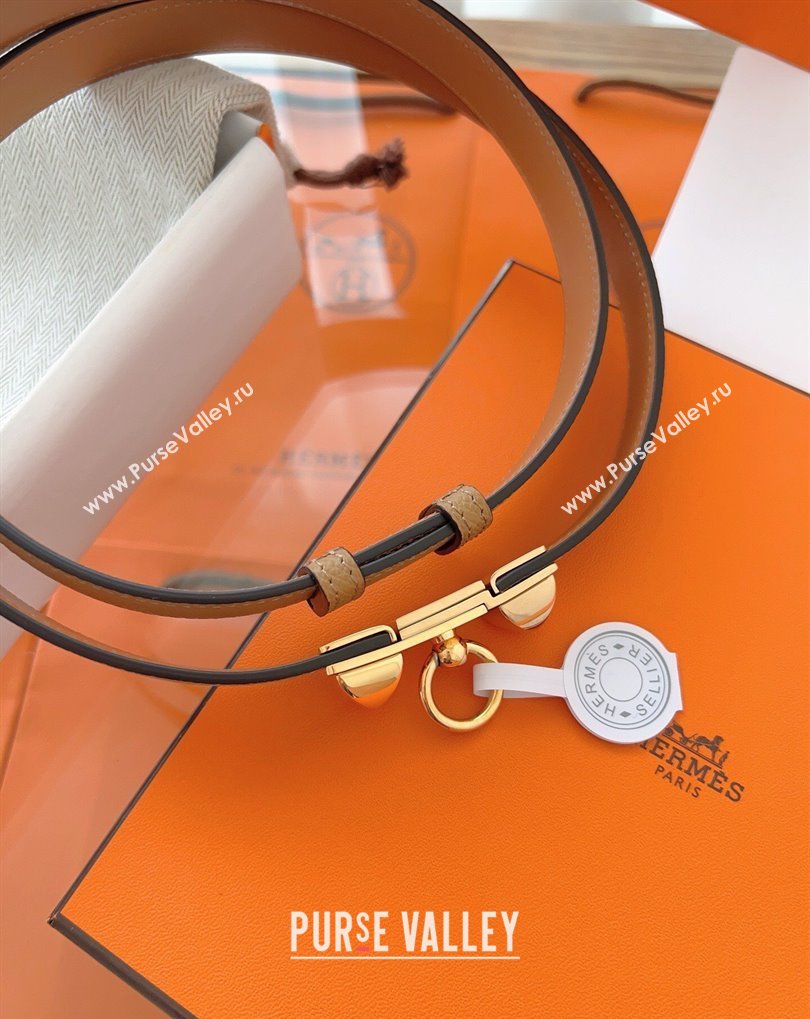 Hermes Rivale Belt 1.8cm with Two Medor Studs and Ring Buckle in Epsom Leather Biscuits 2025 (99-250508200)