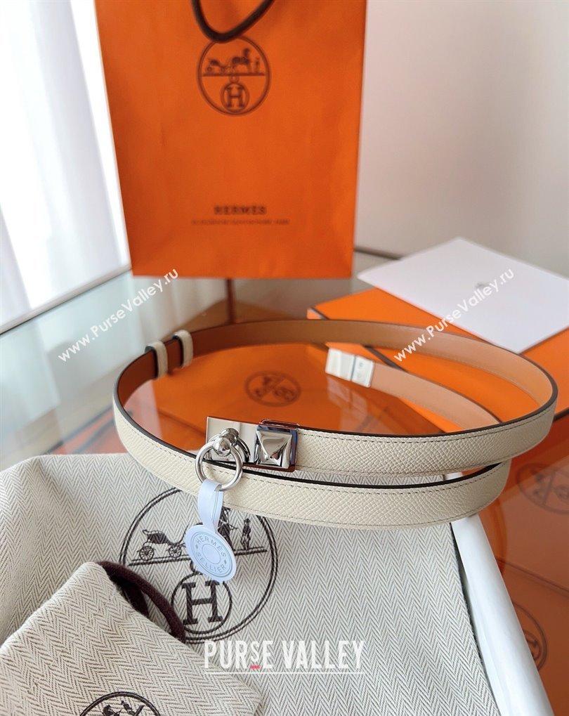 Hermes Rivale Belt 1.8cm with Two Medor Studs and Ring Buckle in Epsom Leather Light Beige 2025 (99-250508199)