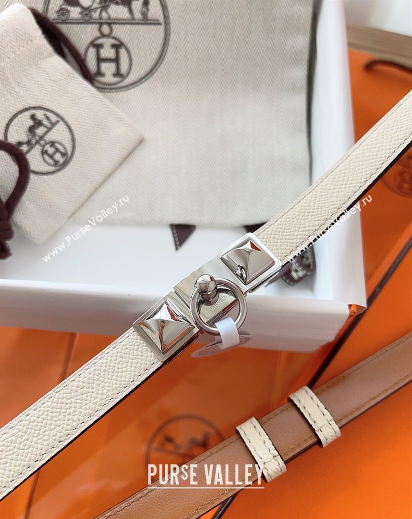 Hermes Rivale Belt 1.8cm with Two Medor Studs and Ring Buckle in Epsom Leather Light Beige 2025 (99-250508199)
