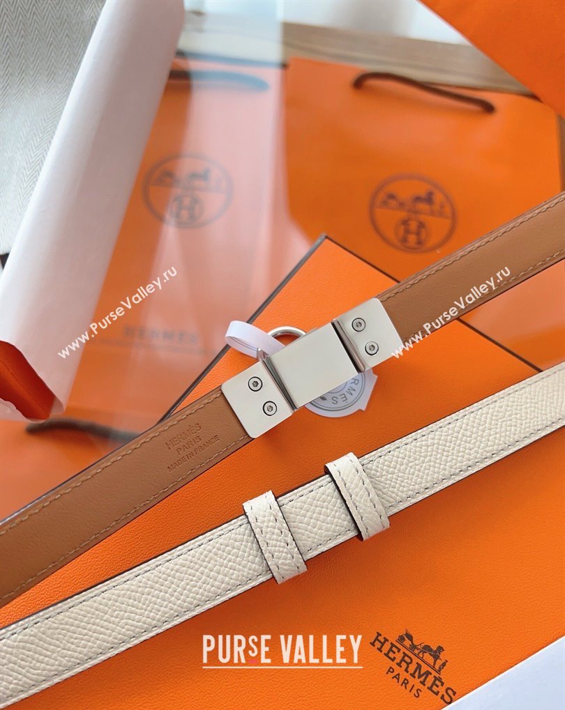 Hermes Rivale Belt 1.8cm with Two Medor Studs and Ring Buckle in Epsom Leather Light Beige 2025 (99-250508199)