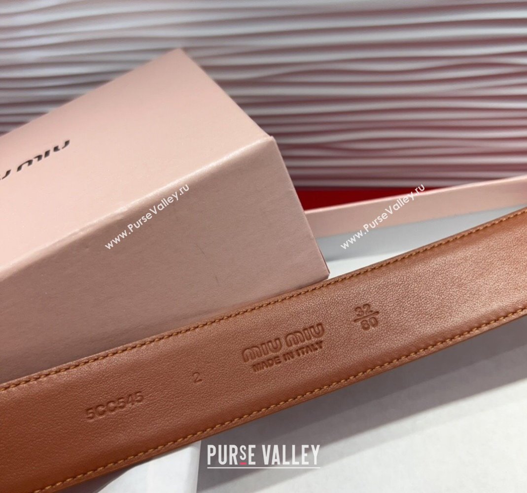 Miu Miu Supple Calfskin Belt 3.4cm with Gold-Tone Square Buckle Brown2 2025 2012025 (99-250508149)