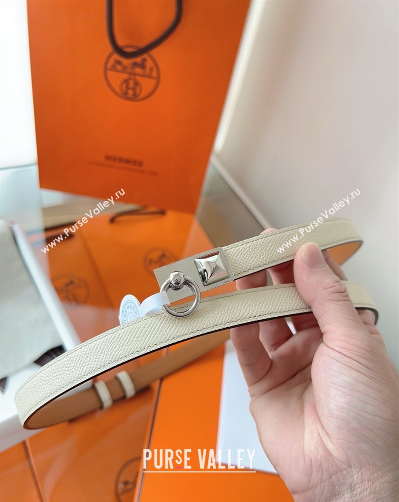 Hermes Rivale Belt 1.8cm with Two Medor Studs and Ring Buckle in Epsom Leather Light Beige 2025 (99-250508199)