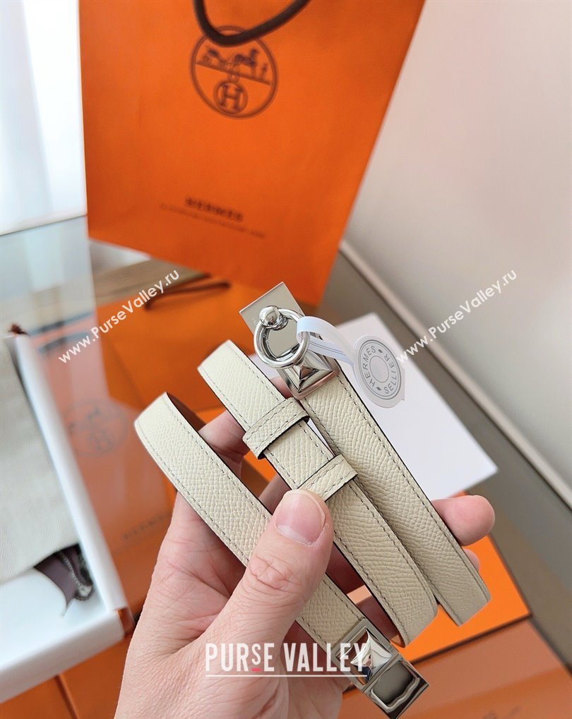 Hermes Rivale Belt 1.8cm with Two Medor Studs and Ring Buckle in Epsom Leather Light Beige 2025 (99-250508199)