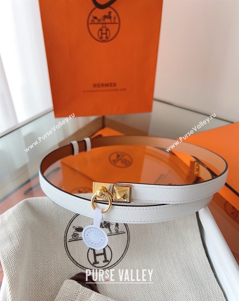Hermes Rivale Belt 1.8cm with Two Medor Studs and Ring Buckle in Epsom Leather White/Gold 2025 (99-250508197)