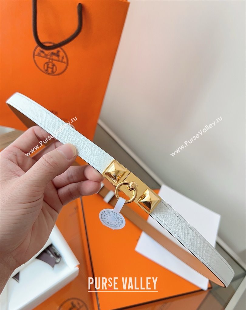 Hermes Rivale Belt 1.8cm with Two Medor Studs and Ring Buckle in Epsom Leather White/Gold 2025 (99-250508197)