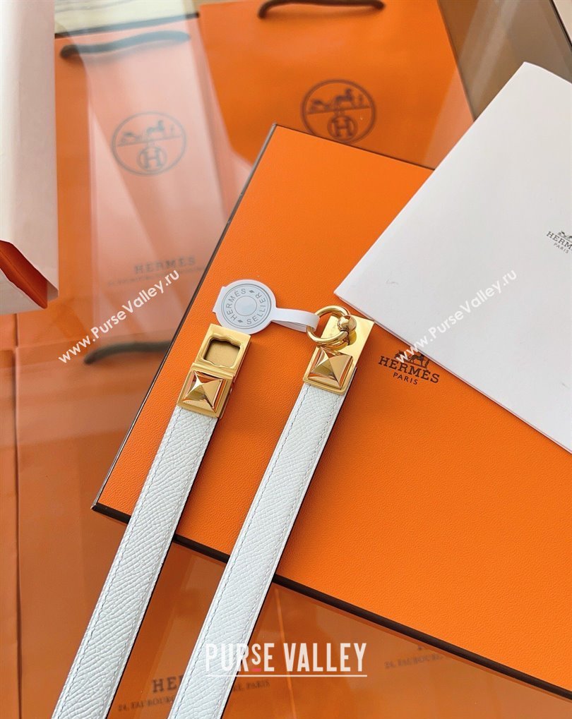 Hermes Rivale Belt 1.8cm with Two Medor Studs and Ring Buckle in Epsom Leather White/Gold 2025 (99-250508197)