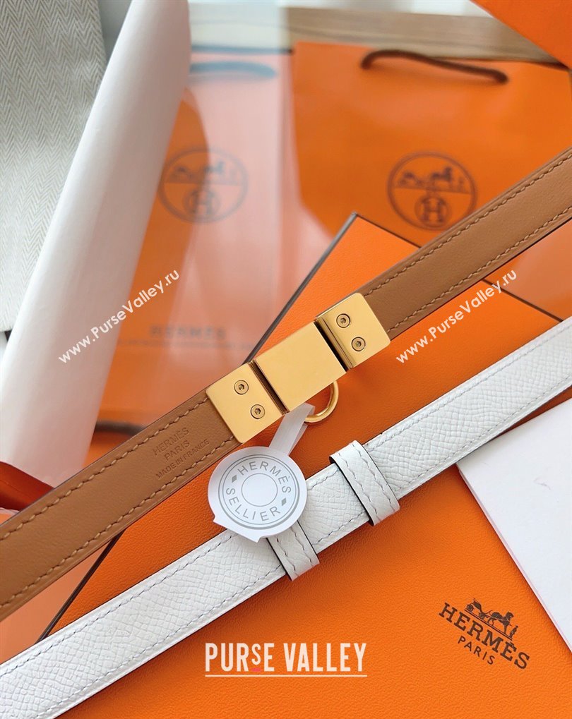 Hermes Rivale Belt 1.8cm with Two Medor Studs and Ring Buckle in Epsom Leather White/Gold 2025 (99-250508197)