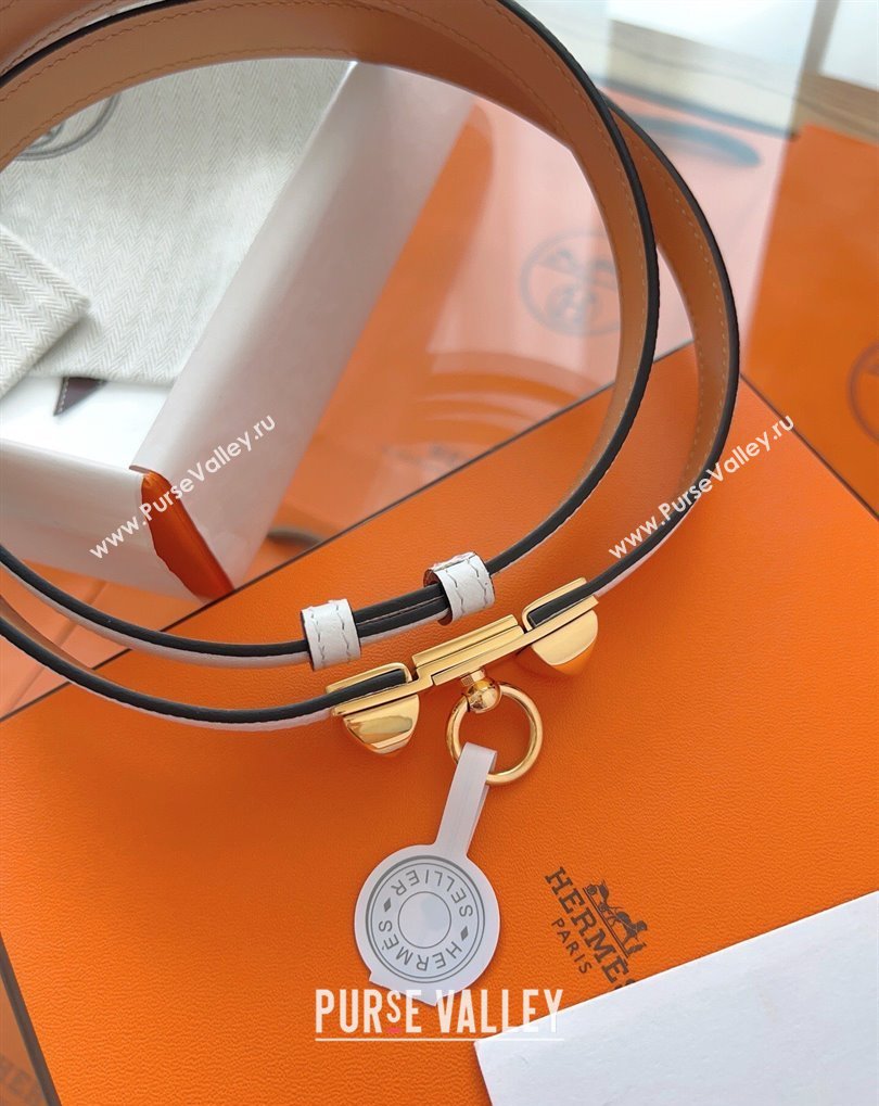Hermes Rivale Belt 1.8cm with Two Medor Studs and Ring Buckle in Epsom Leather White/Gold 2025 (99-250508197)
