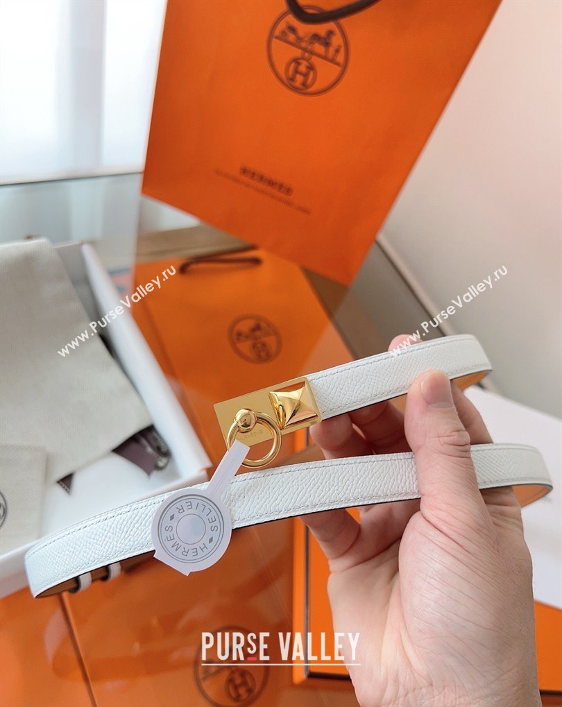 Hermes Rivale Belt 1.8cm with Two Medor Studs and Ring Buckle in Epsom Leather White/Gold 2025 (99-250508197)