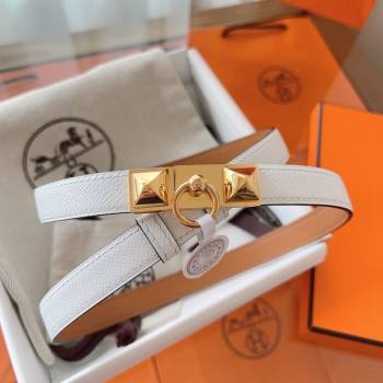 Hermes Rivale Belt 1.8cm with Two Medor Studs and Ring Buckle in Epsom Leather White/Gold 2025 (99-250508197)