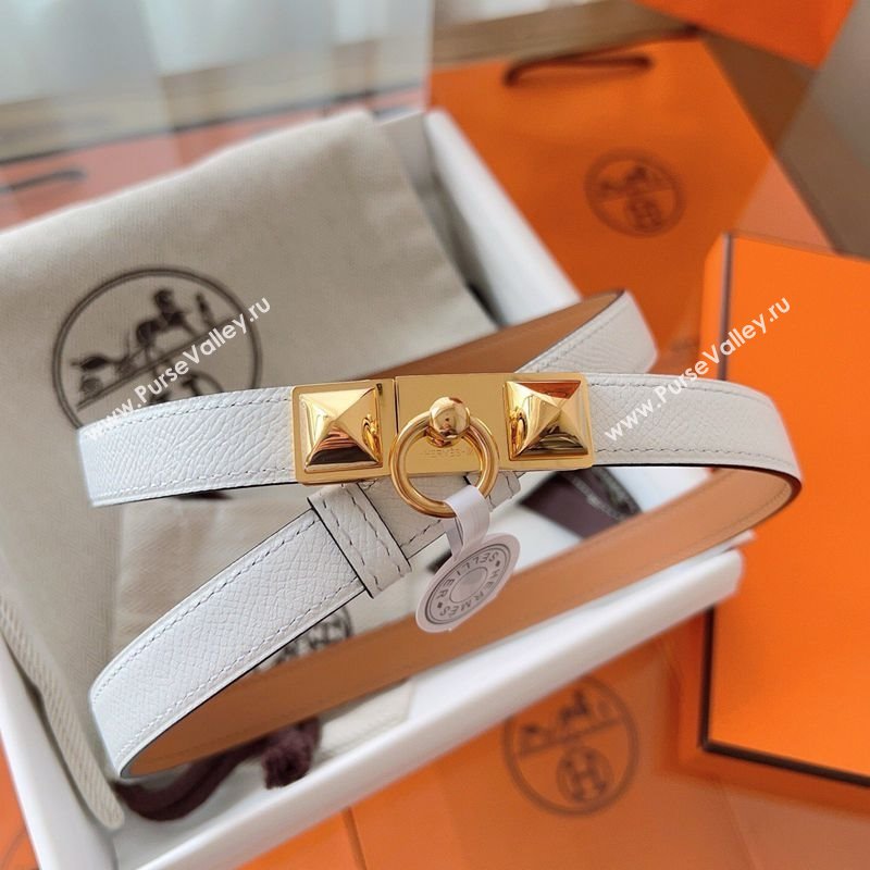 Hermes Rivale Belt 1.8cm with Two Medor Studs and Ring Buckle in Epsom Leather White/Gold 2025 (99-250508197)