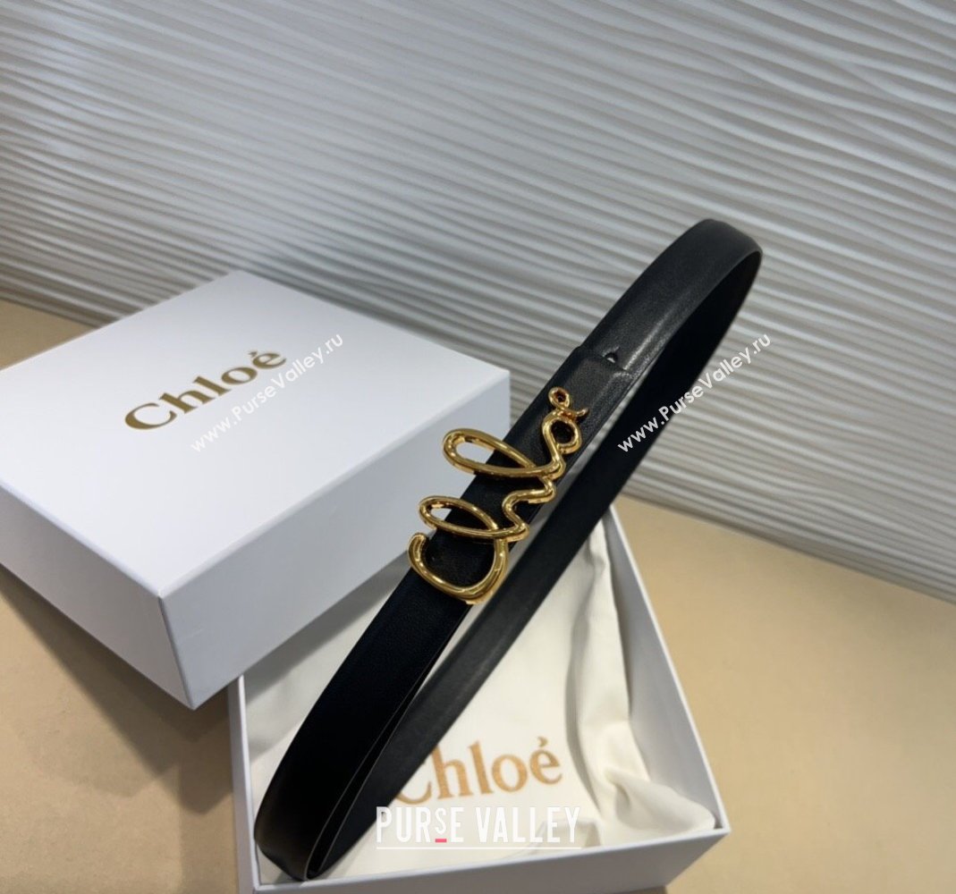 Chloe Iconic Small Belt in Leather with Signature Buckle Black 2025 (99-250508165)