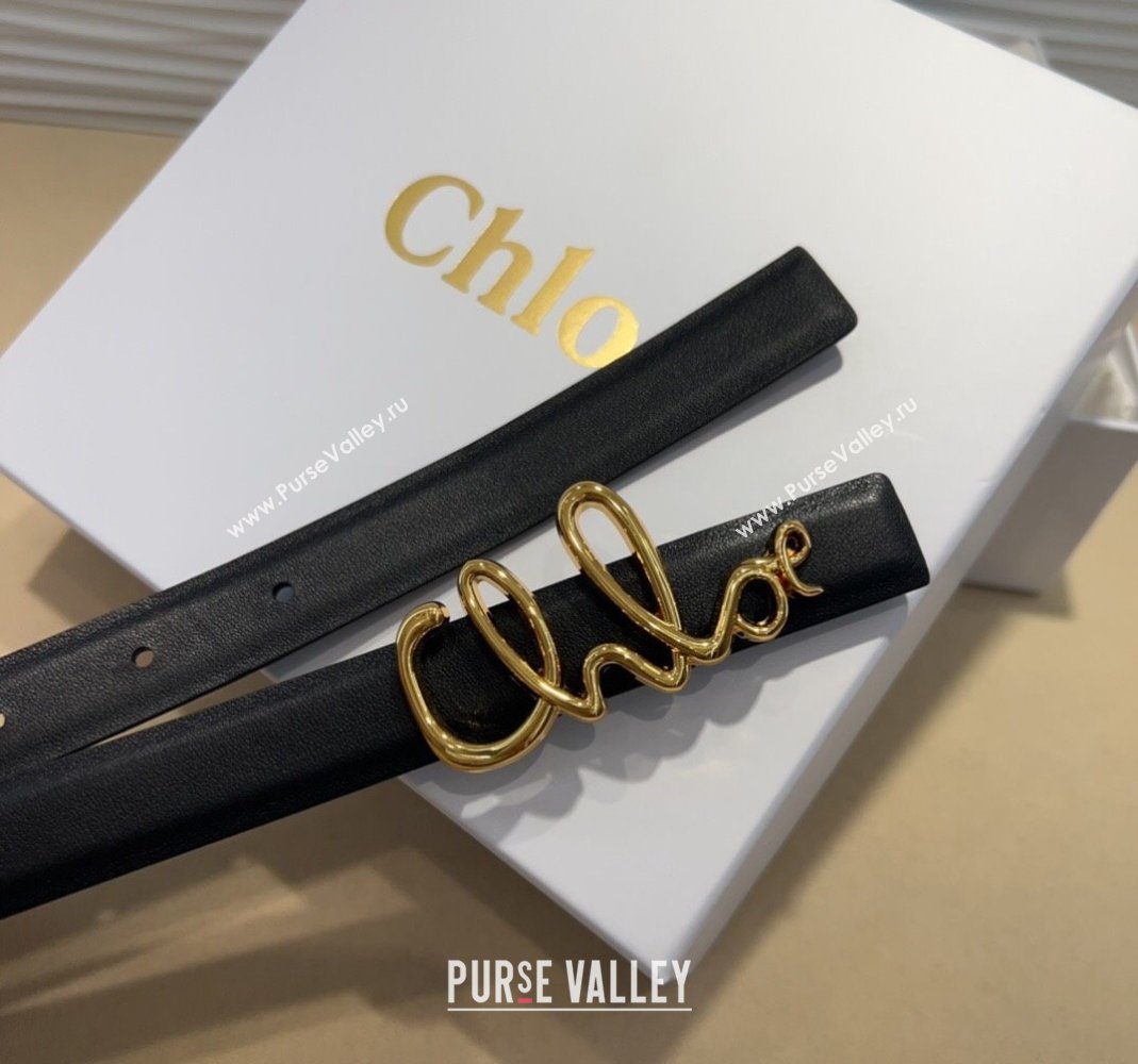 Chloe Iconic Small Belt in Leather with Signature Buckle Black 2025 (99-250508165)