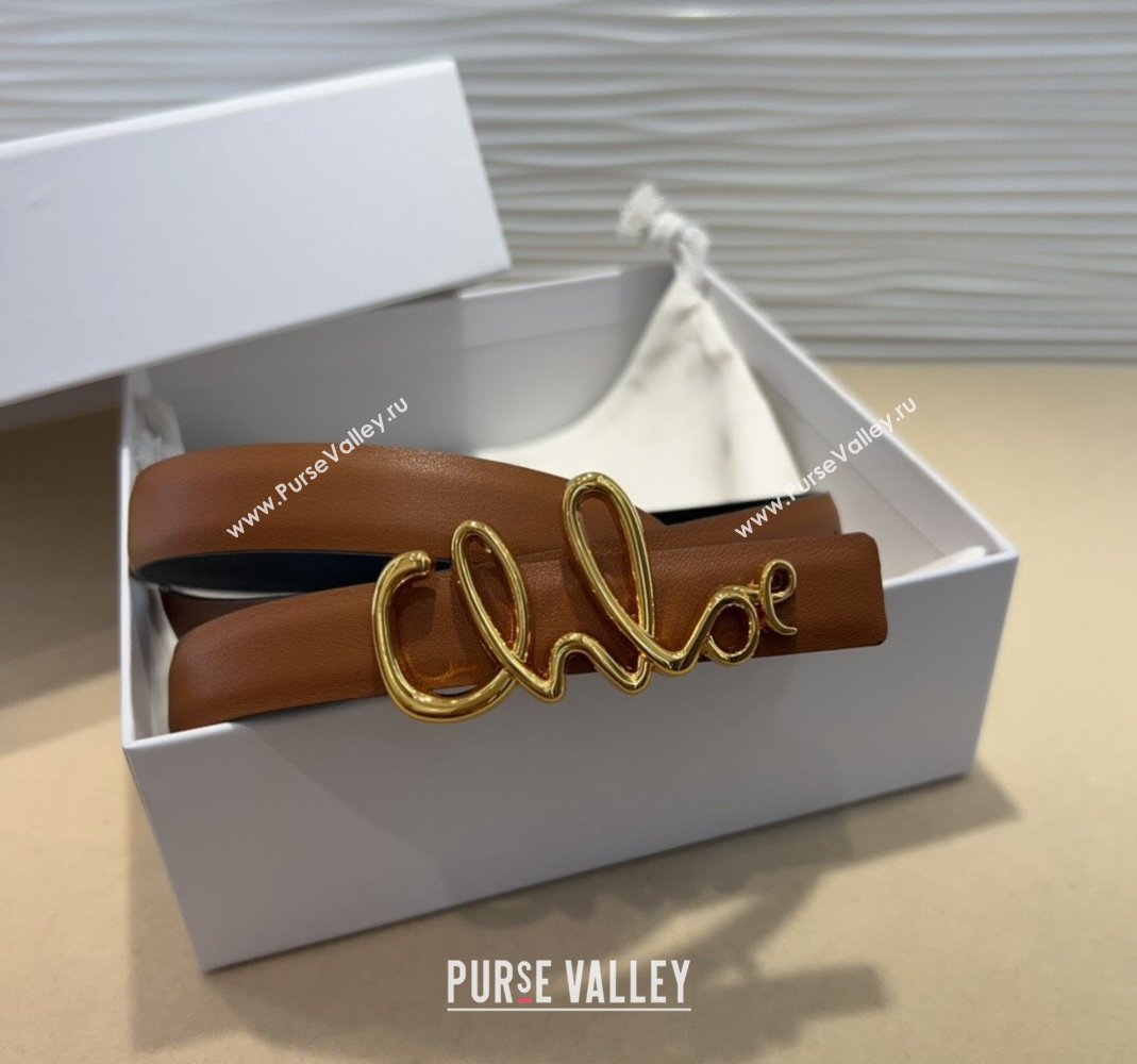 Chloe Iconic Small Belt in Leather with Signature Buckle Brown 2025 (99-250508162)