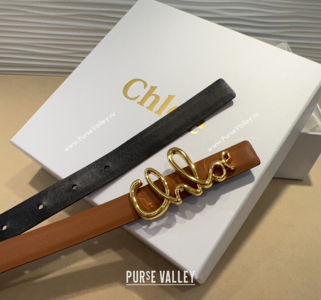Chloe Iconic Small Belt in Leather with Signature Buckle Brown 2025 (99-250508162)