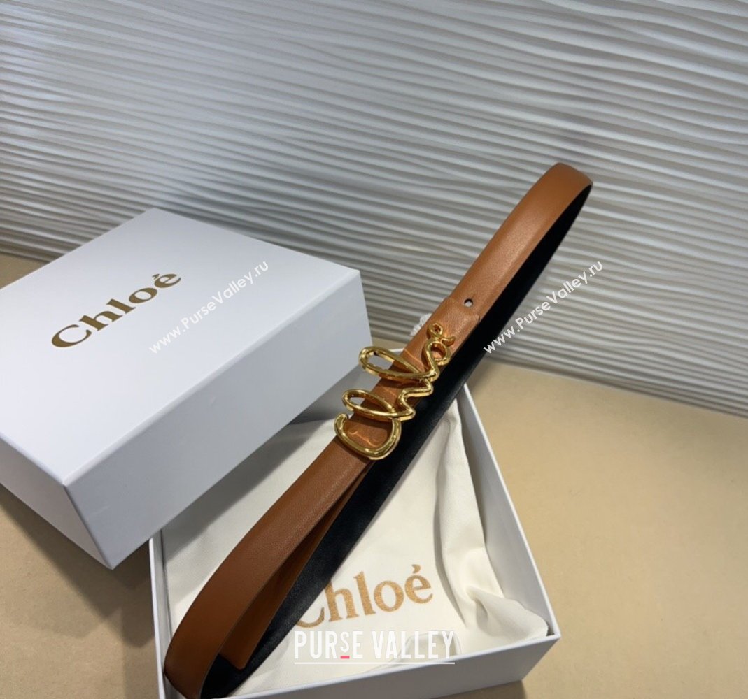 Chloe Iconic Small Belt in Leather with Signature Buckle Brown 2025 (99-250508162)