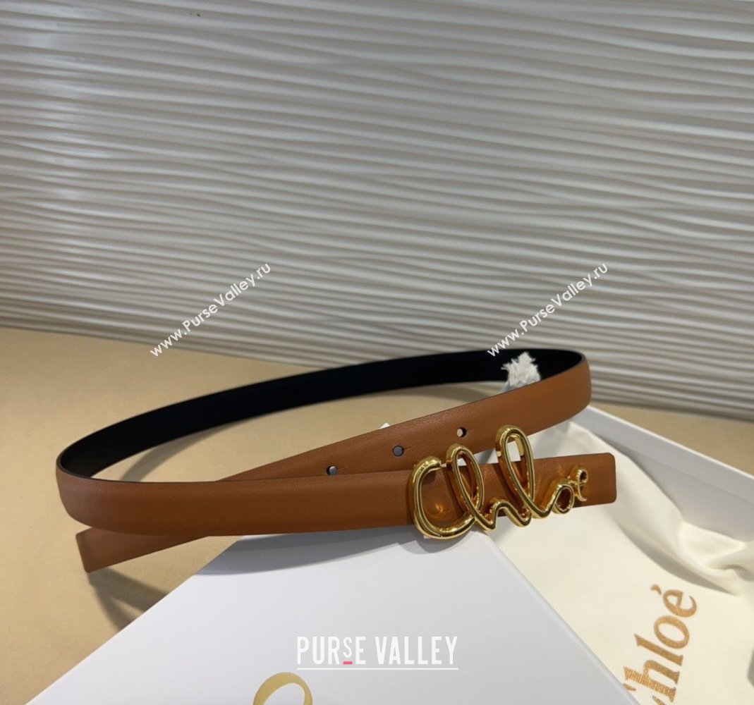Chloe Iconic Small Belt in Leather with Signature Buckle Brown 2025 (99-250508162)
