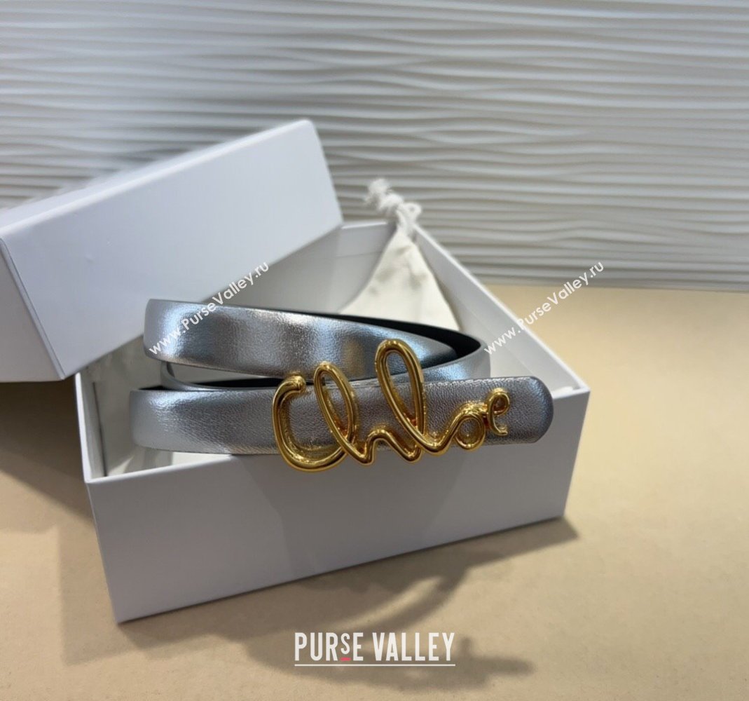 Chloe Iconic Small Belt in Leather with Signature Buckle Silver 2025 (99-250508161)