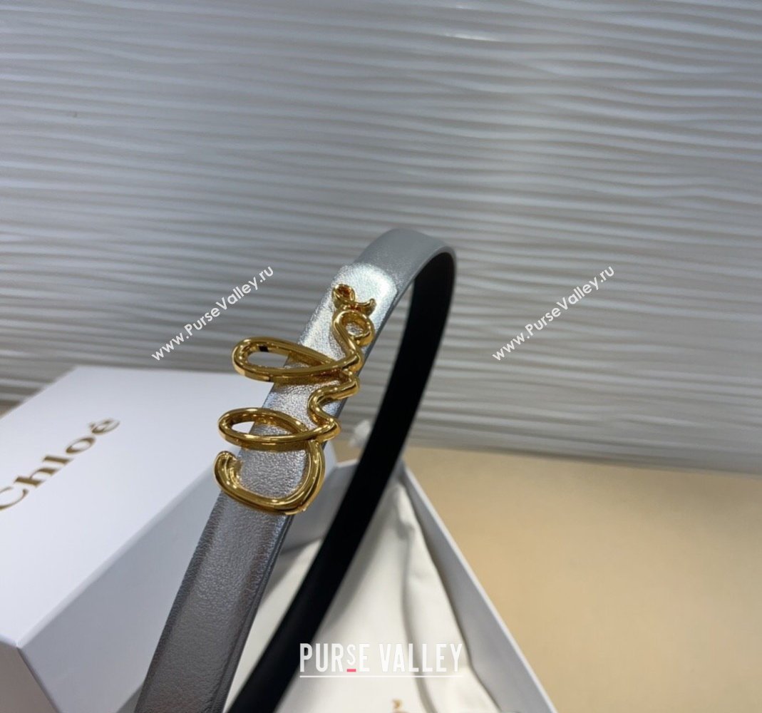 Chloe Iconic Small Belt in Leather with Signature Buckle Silver 2025 (99-250508161)