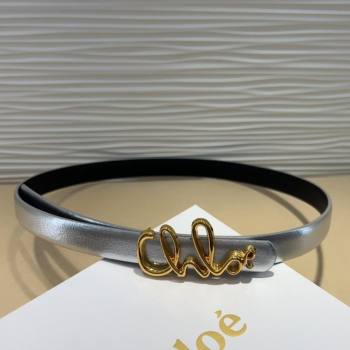 Chloe Iconic Small Belt in Leather with Signature Buckle Silver 2025 (99-250508161)