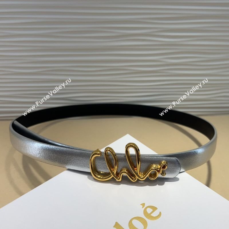 Chloe Iconic Small Belt in Leather with Signature Buckle Silver 2025 (99-250508161)
