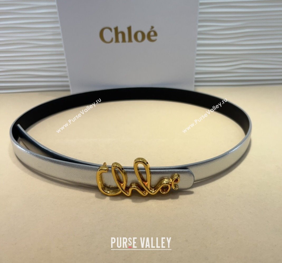 Chloe Iconic Small Belt in Leather with Signature Buckle Silver 2025 (99-250508161)