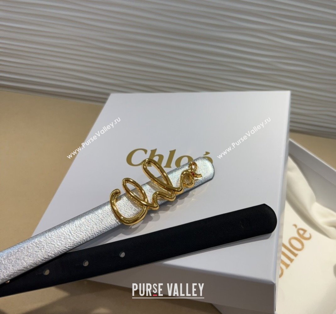 Chloe Iconic Small Belt in Leather with Signature Buckle Silver 2025 (99-250508161)