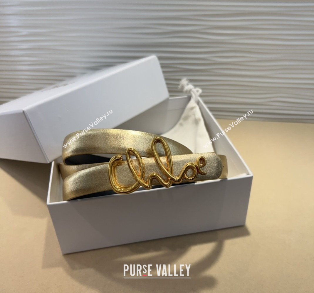 Chloe Iconic Small Belt in Leather with Signature Buckle Gold 2025 (99-250508160)