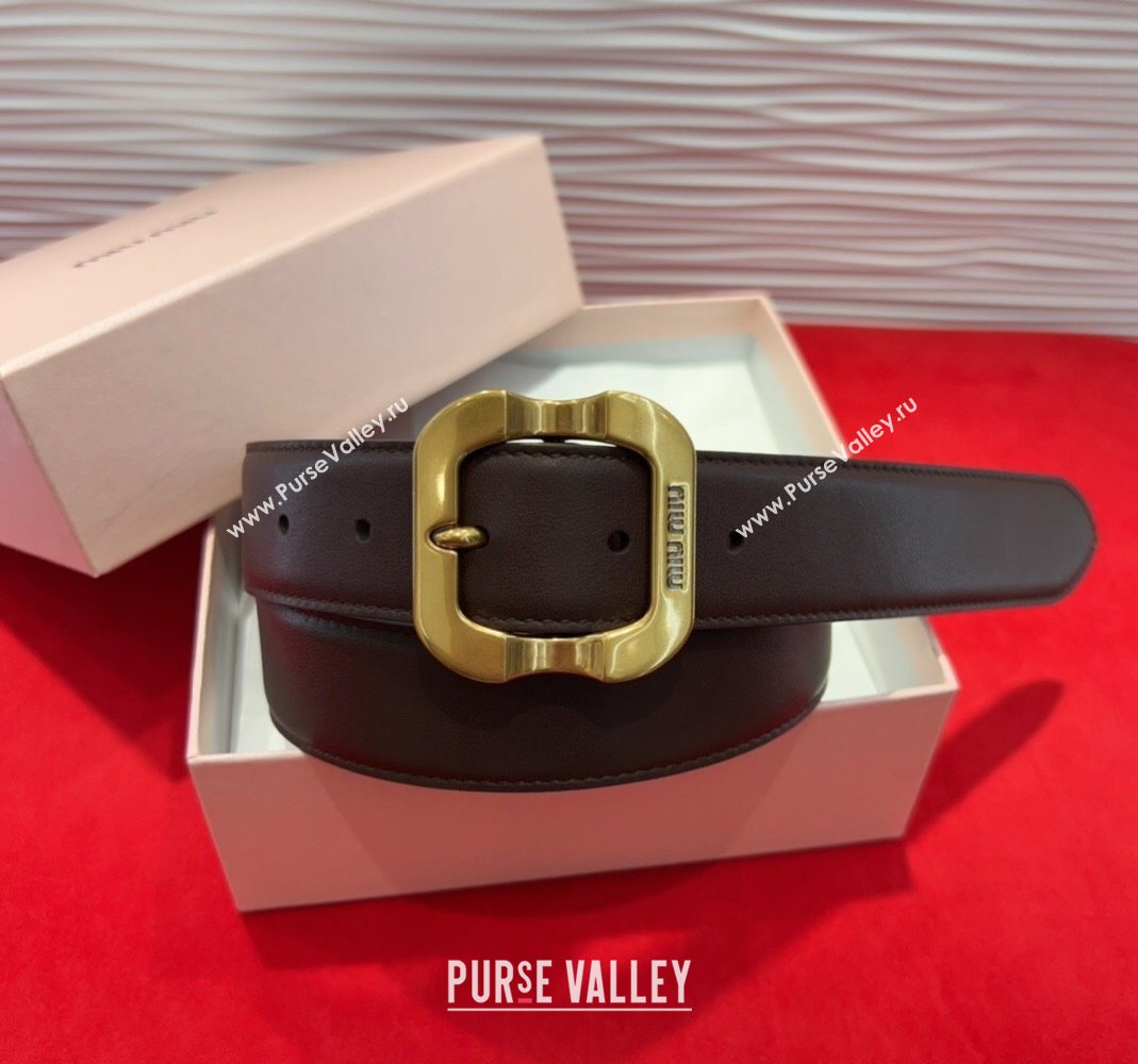 Miu Miu Supple Calfskin Belt 3.4cm with Gold-Tone Square Buckle Fondant Brown 2025 2012025 (99-250508151)