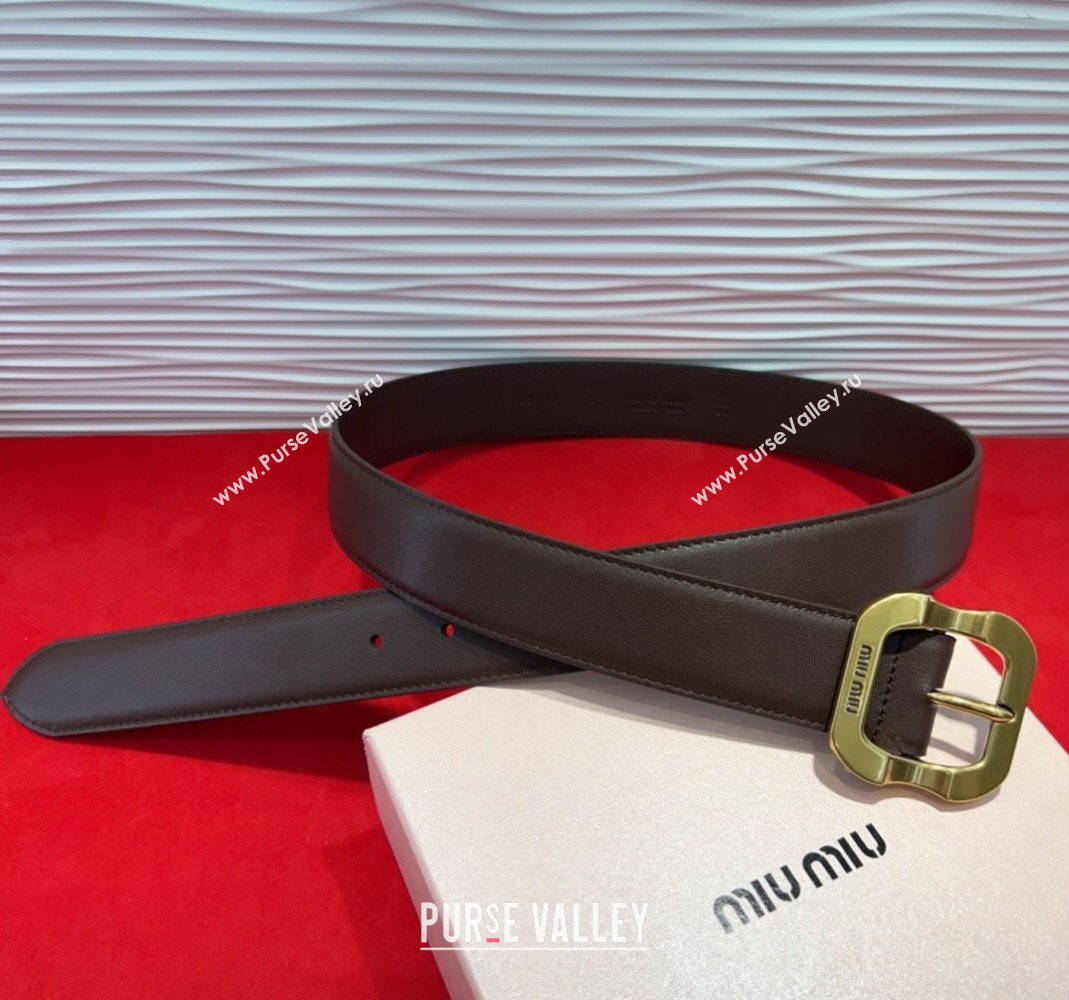 Miu Miu Supple Calfskin Belt 3.4cm with Gold-Tone Square Buckle Fondant Brown 2025 2012025 (99-250508151)