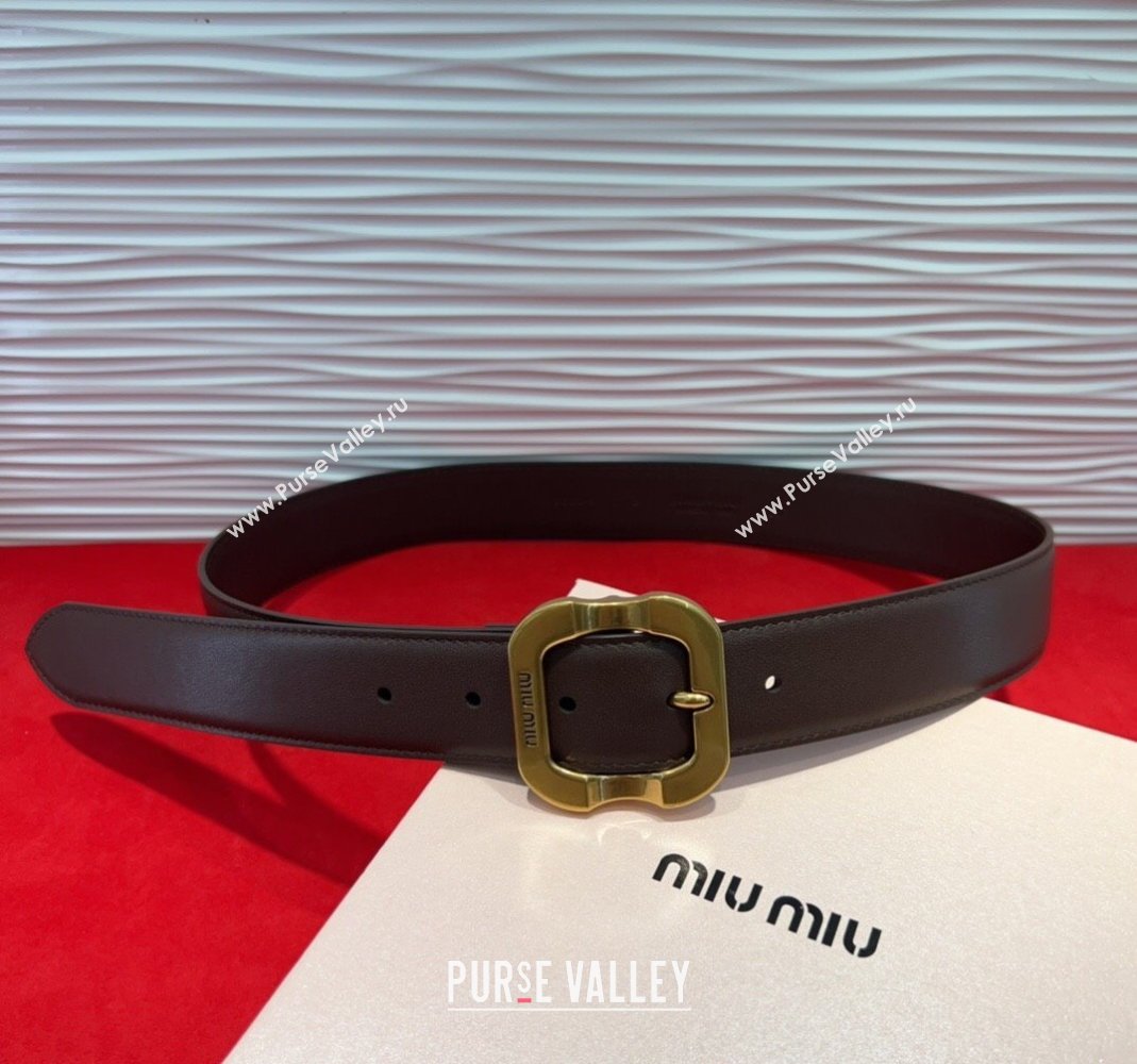 Miu Miu Supple Calfskin Belt 3.4cm with Gold-Tone Square Buckle Fondant Brown 2025 2012025 (99-250508151)