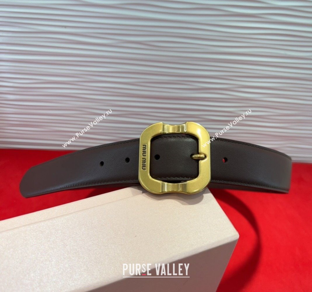 Miu Miu Supple Calfskin Belt 3.4cm with Gold-Tone Square Buckle Fondant Brown 2025 2012025 (99-250508151)