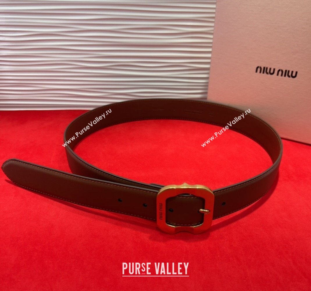 Miu Miu Supple Calfskin Belt 3.4cm with Gold-Tone Square Buckle Fondant Brown 2025 2012025 (99-250508151)
