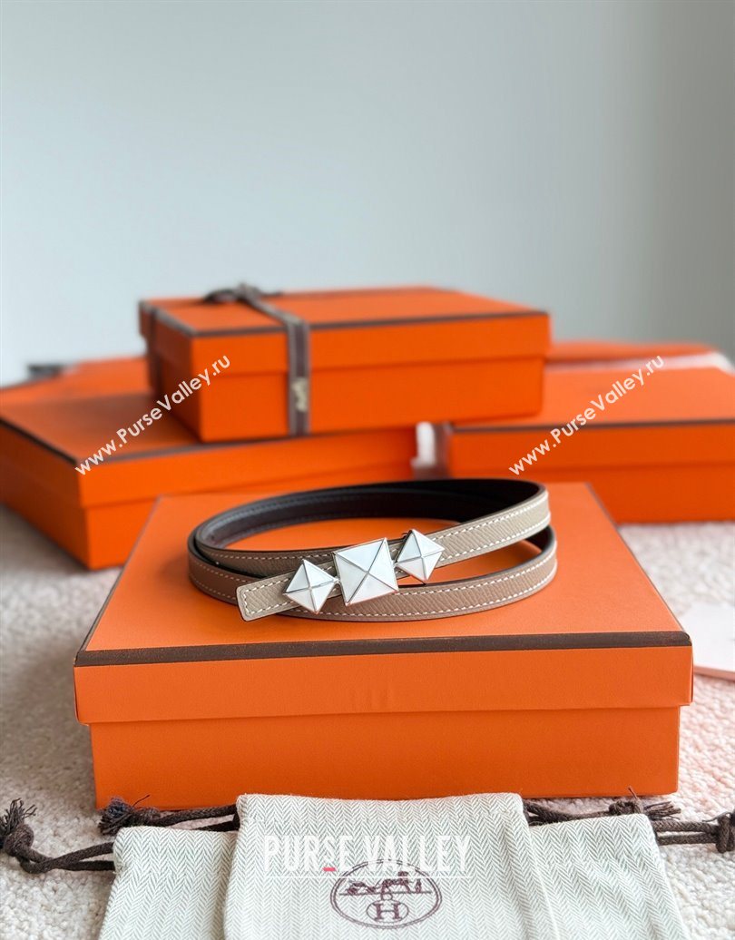 Hermes Womens Fibbia da Cintura 1925 Reversible Leather Belt 1.3cm Grey/White 2025 0617 (99-250617078)