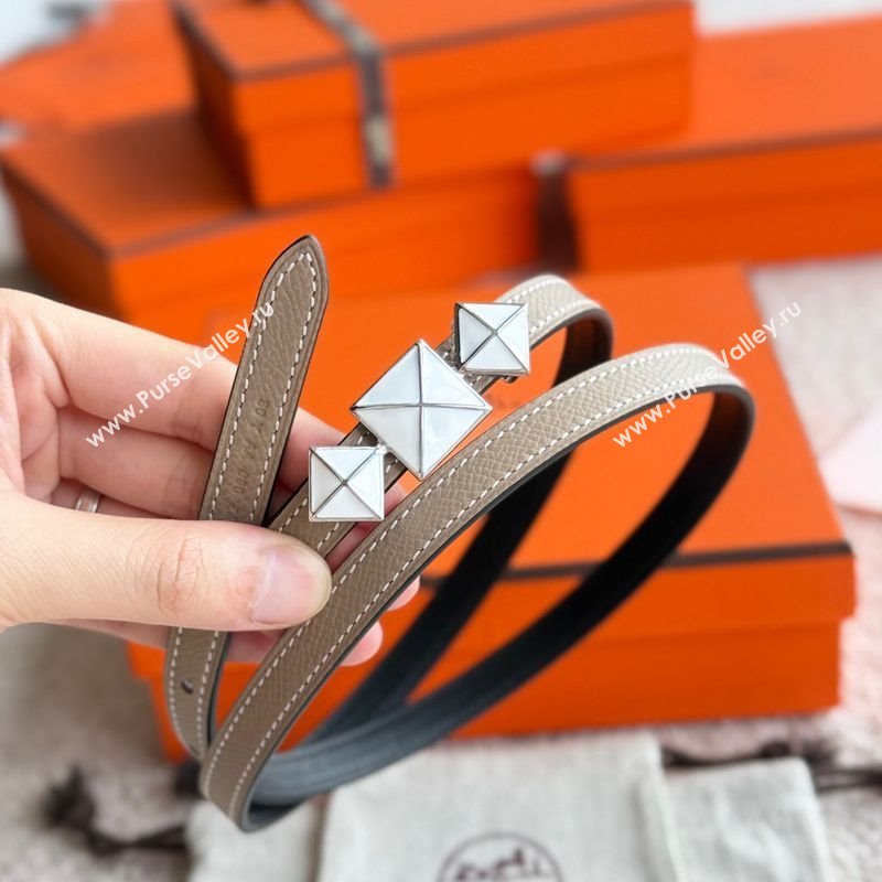 Hermes Womens Fibbia da Cintura 1925 Reversible Leather Belt 1.3cm Grey/White 2025 0617 (99-250617078)