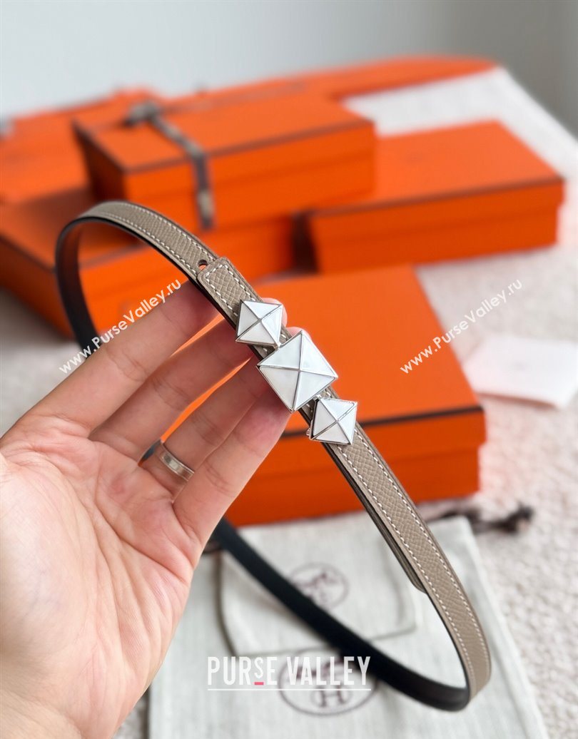 Hermes Womens Fibbia da Cintura 1925 Reversible Leather Belt 1.3cm Grey/White 2025 0617 (99-250617078)