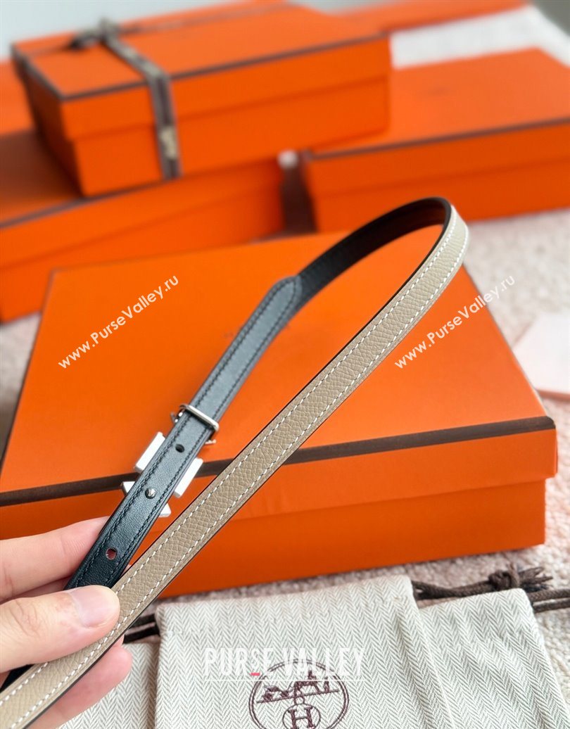 Hermes Womens Fibbia da Cintura 1925 Reversible Leather Belt 1.3cm Grey/White 2025 0617 (99-250617078)