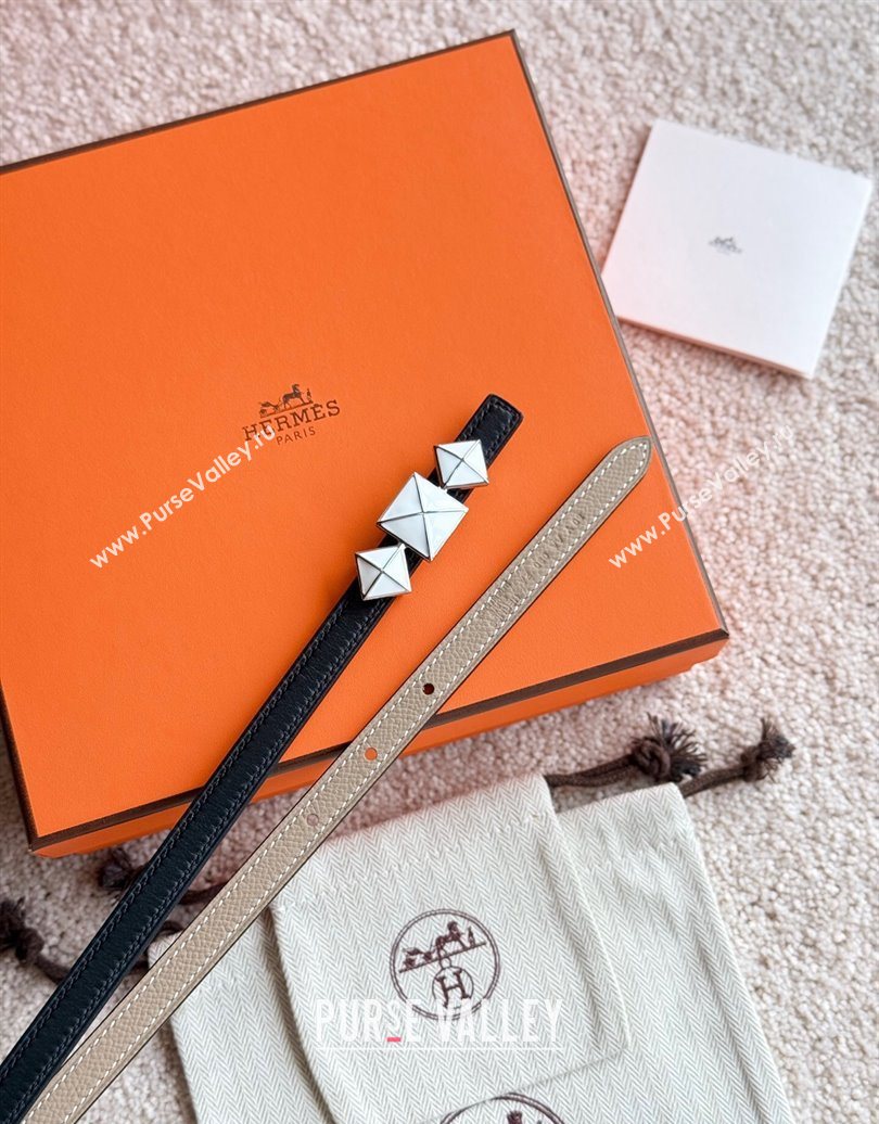 Hermes Womens Fibbia da Cintura 1925 Reversible Leather Belt 1.3cm Grey/White 2025 0617 (99-250617078)
