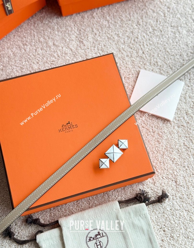 Hermes Womens Fibbia da Cintura 1925 Reversible Leather Belt 1.3cm Grey/White 2025 0617 (99-250617078)